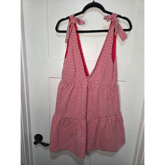 Beginning Boutique Angel Girl Red Gingham Mini Dress Tie Shoulder US 4 NEW - Picture 3 of 5